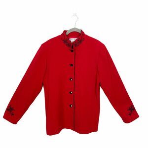 Blazer Jacket Vintage Nancy Bolen Womens Red Christmas Banded Collar Size 12